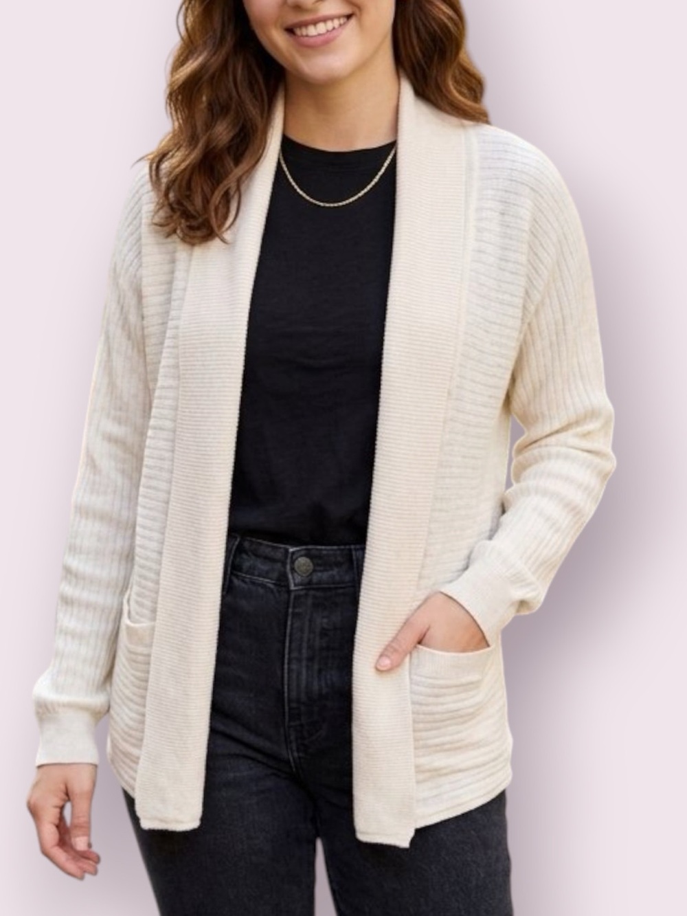 Madewell Harbor Cardigan Sweater Open Front Cotton Linen Cream Size Small
